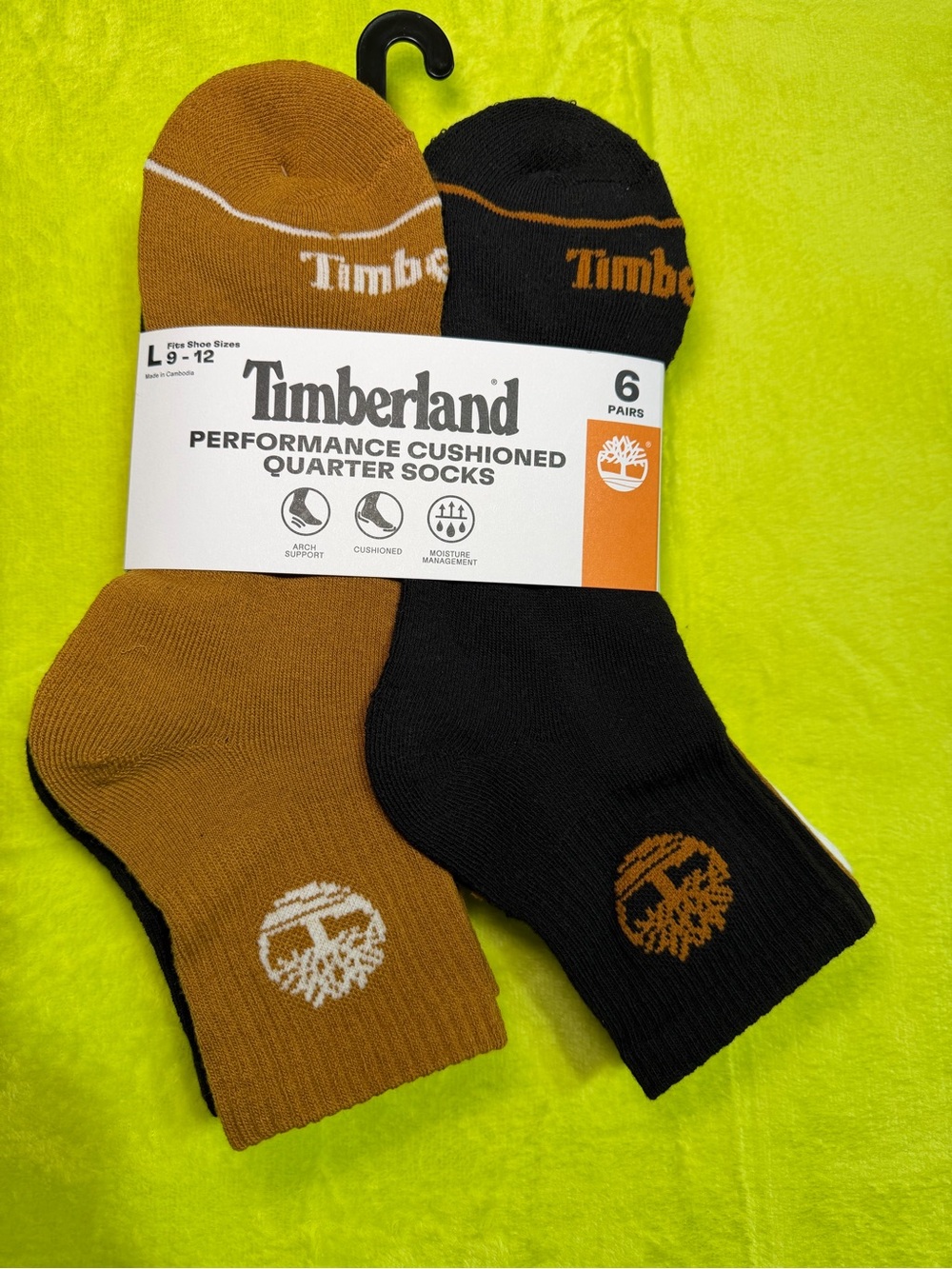 Timberland Men's Performance Cushioned Quarter Socks - Black & Brown (6 Pairs)